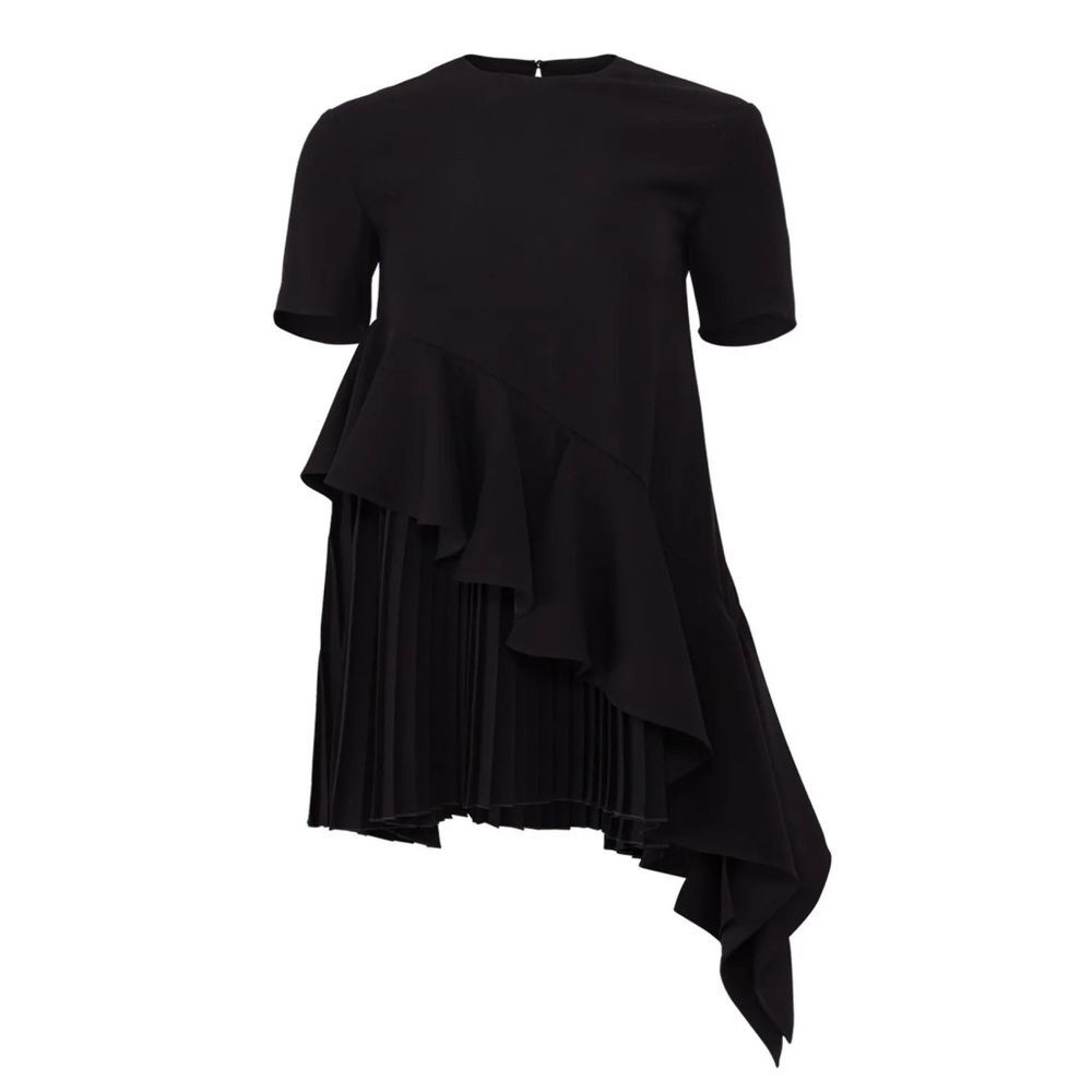 Adeam Black Pleated Ruffle Asymmetric Top